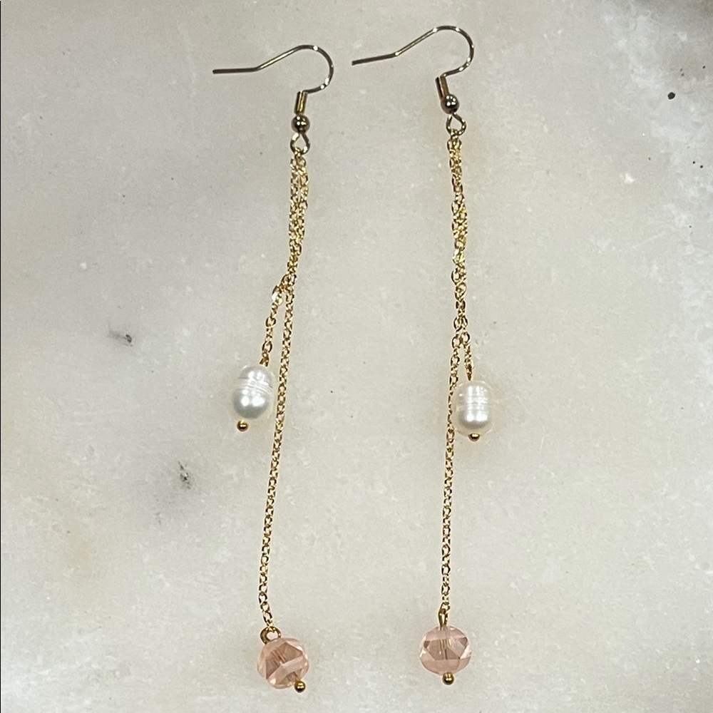 18kGF Pink Crystal and Pearl Beaded Earrings